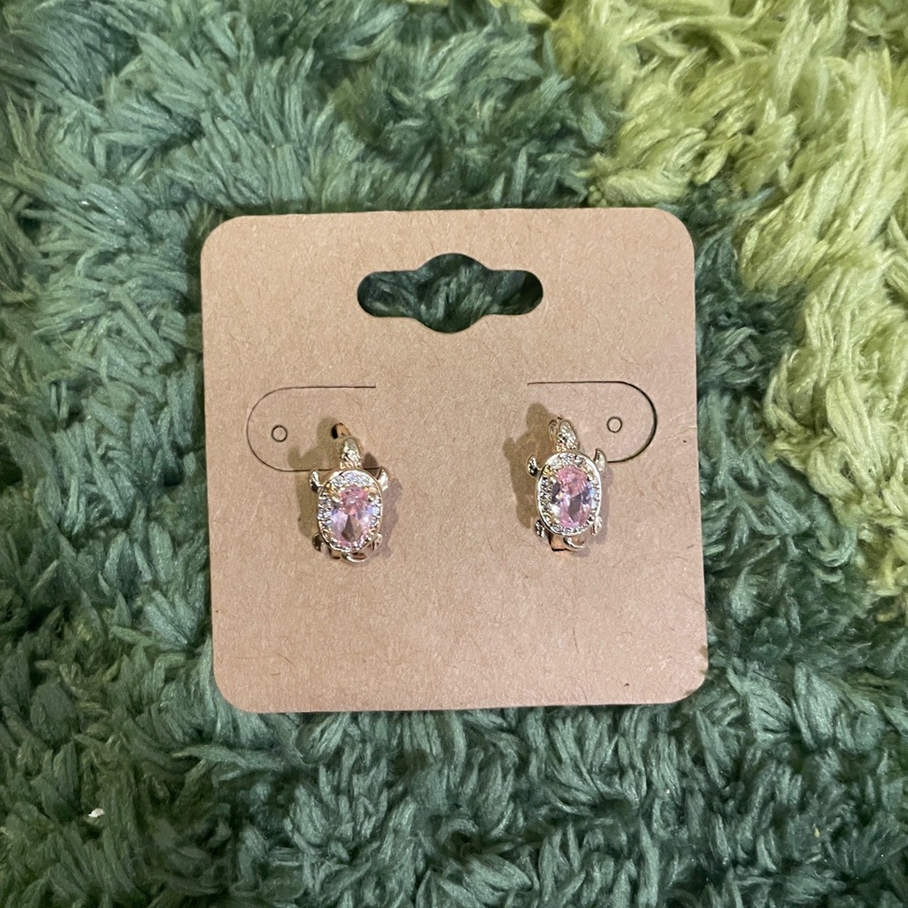 Elegant Pink and Gold Earrings Small Sea Turtle Stud Earrings